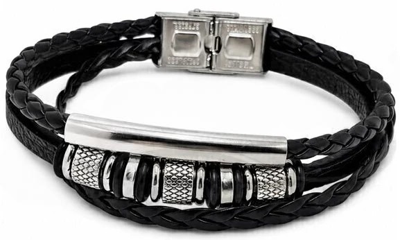 Pulsera de cuerina triple con acero quirurgico 21cm